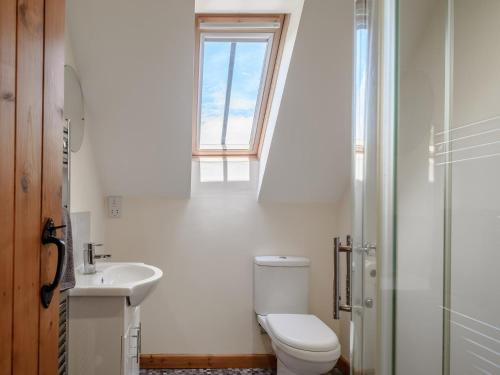 een badkamer met een toilet, een wastafel en een raam bij 2 Bed in Sidmouth 50004 in Sidbury