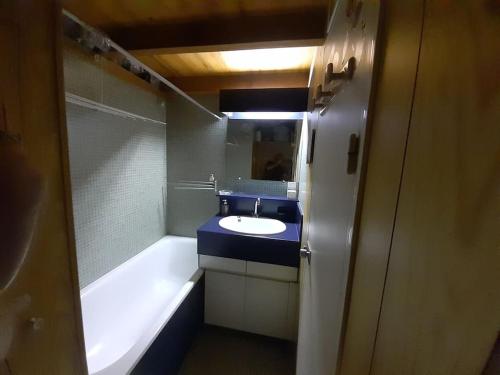 une salle de bain avec une baignoire et un lavabo et une baignoire dans l'établissement Studio mezzanine vue montagne, à Font-Romeu-Odeillo-Via