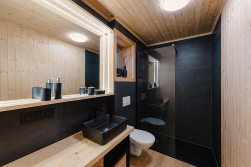 La salle de bains est pourvue d'un lavabo et de toilettes. dans l'établissement Lesná chata Liptov, à Ružomberok