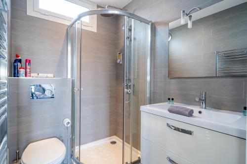 une salle de bain avec une douche, des toilettes et un lavabo dans l'établissement Top Floor Terrace - Dernier Etage Terrasse Cosy, à Nice