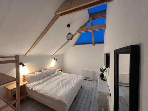 een slaapkamer met een groot bed in een kamer bij Casa Thymus in Soveja