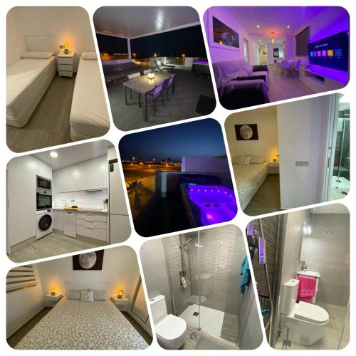 a collage of different pictures of a living room at Apartamentos Calanegra con Piscina y Solárium en Puerto de Mazarrón Costa Cálida in Murcia