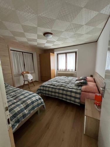 een slaapkamer met 2 bedden en 2 ramen bij Casa Caliman in Santa Caterina