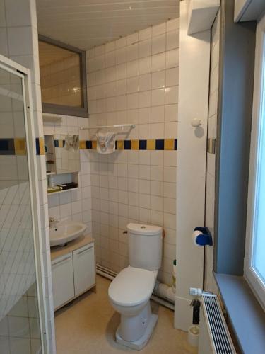 une salle de bain avec toilettes et lavabo dans l'établissement Studio N°4 Boston Conciergerie Leroy, à Boulogne-sur-Mer