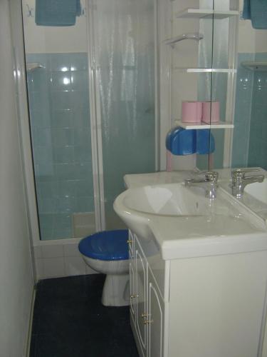 une salle de bain avec un lavabo, une douche et des toilettes dans l'établissement la golondrina, à Frontignan