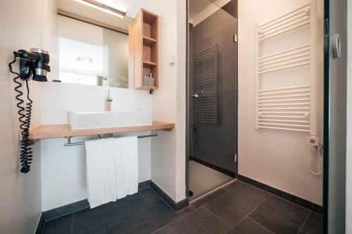 y baño con lavabo y ducha. en Appartement Hoam by Schladming Appartements, en Schladming