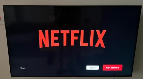 a television screen with the netflix logo on it at 212 Apartment, A 2-bedroom escape in Paphos City