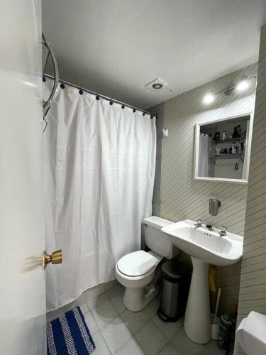 een badkamer met een toilet en een wastafel bij Departamento amoblado en Reñaca in Viña del Mar