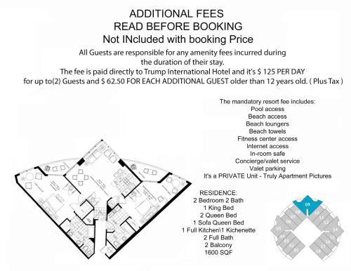 un diagrama del plano del suelo de un edificio en TRUMP INTL 2 BEDROOM APARTMENT 1600 Sqf OCEAN FRONT, en Miami Beach