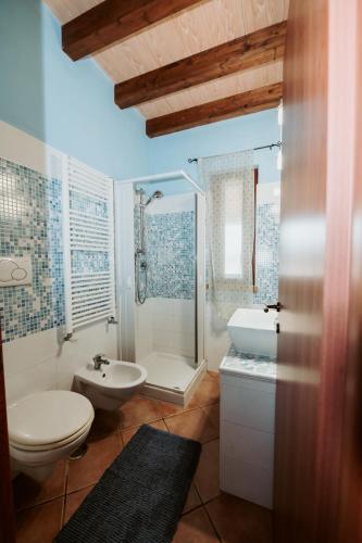 a bathroom with a toilet and a tub and a sink at Agriturismo La Mia Terra in Mesa