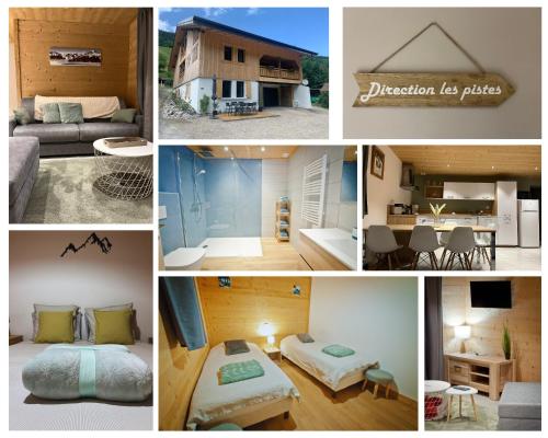 eine Collage mit verschiedenen Bildern eines Hauses in der Unterkunft Appartement Chalet Louison in Les Gets