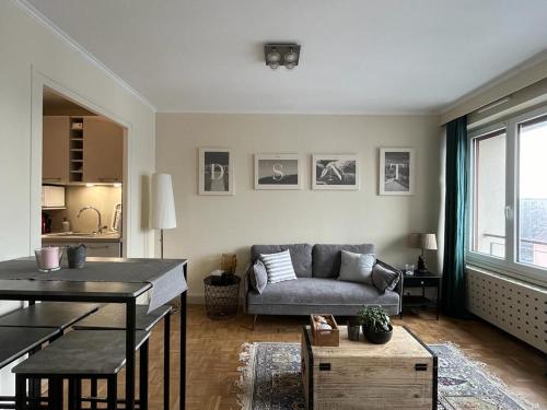 a living room with a couch and a table at Appartement Cosy Proche du Lac in Annecy