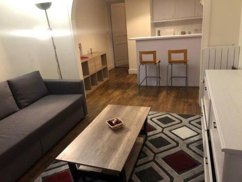 un salon avec un canapé et une table basse dans l'établissement Beautiful apartment,near center, à Paris