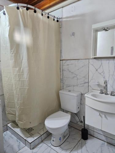 a bathroom with a toilet and a sink at Acogedor loft estilo industrial in Posadas