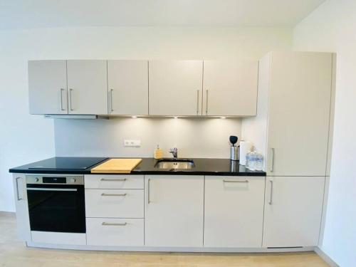 Kitchen o kitchenette sa Luxury 1 bedroom Flat in city center with Free Parking