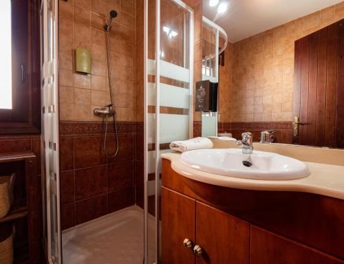 a bathroom with a sink and a shower at CASA BAJEL in San José