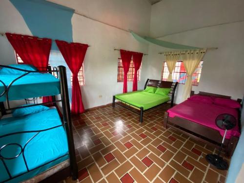 埃科萊希奧的住宿－Color'Es Club，一间客房内配有两张双层床的房间