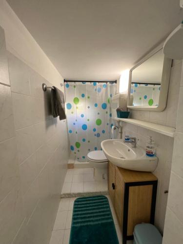 a bathroom with a sink and a toilet and a shower at Loft Grazioso - Pescara in Pescara