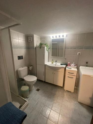 a bathroom with a toilet and a sink at Comfortable apartment in Thessaloniki in Thessaloniki