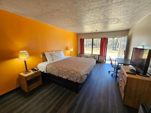 um quarto de hotel com uma cama e uma televisão em TRAVEL INN em Brandon