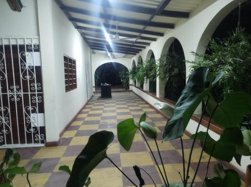 korytarz budynku z roślinami i sufitem w obiekcie Finca Campuzano w mieście Turbaco