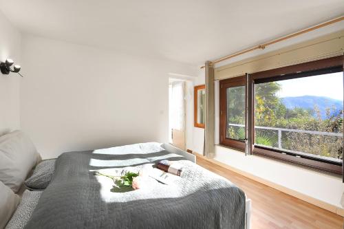 1 dormitorio con cama y ventana grande en Apartment View And Pool - Happy Rentals, en Agno