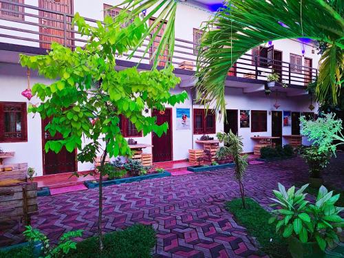 a courtyard of a building with trees and plants at Chill Airport Transit Stay in Katunayaka