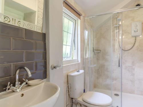 W łazience znajduje się umywalka, toaleta i prysznic. w obiekcie 1 Bed in Bigbury-on-Sea 05069 w mieście Woodleigh