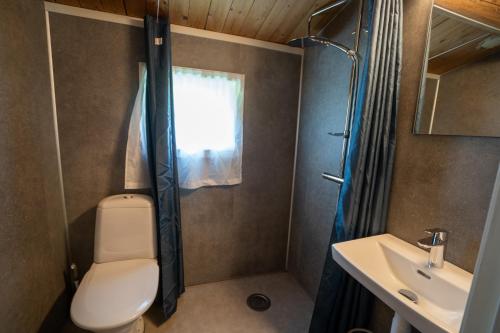 een kleine badkamer met een toilet en een wastafel bij Åndalsnes Hytteutleie in Veblungsnes