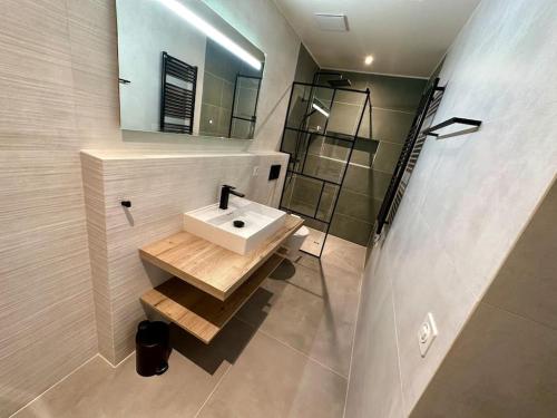 a bathroom with a sink and a mirror at Loft industriel en duplex - The Urban Garage in Lausanne