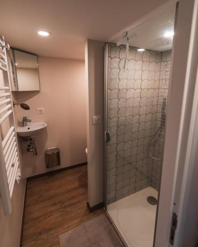 une salle de bain avec douche et lavabo dans l'établissement Home - Retour aux sources, à Le Ménil