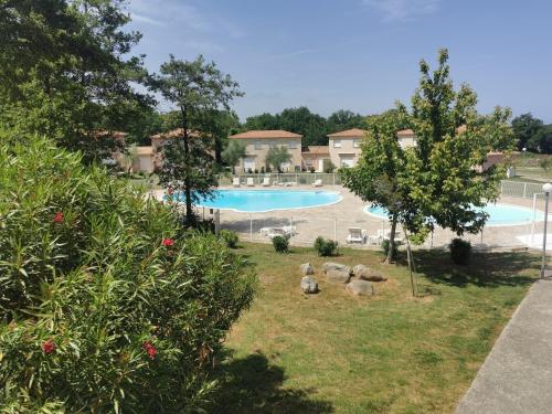 un groupe d'animaux debout près d'une piscine dans l'établissement Villa Melody Santa Maria Poggio, à Santa-Maria-Poggio