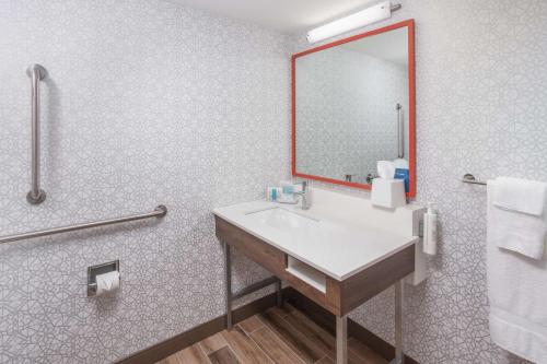 a bathroom with a sink and a mirror at Hampton Inn Joliet-Plainfield I-55 in Joliet