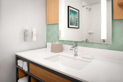 ein Bad mit einem Waschbecken und einem Spiegel in der Unterkunft Hilton Garden Inn Solomons in Dowell