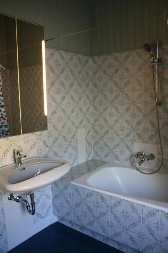 ein Badezimmer mit einem Waschbecken und einer Badewanne in der Unterkunft Apartment ANKA in Bad Ischl