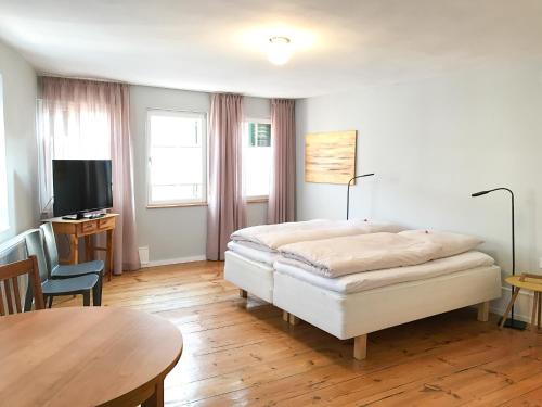 - une chambre avec un lit, une table et une télévision dans l'établissement Fuxbau, à Neustadt an der Weinstraße