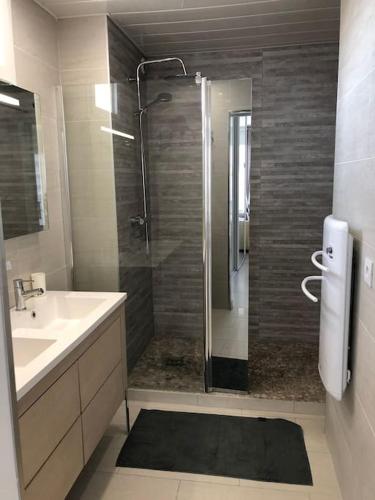 une salle de bain avec une douche et un lavabo et une douche dans l'établissement Magnifique studio au pied des plages, à Cannes