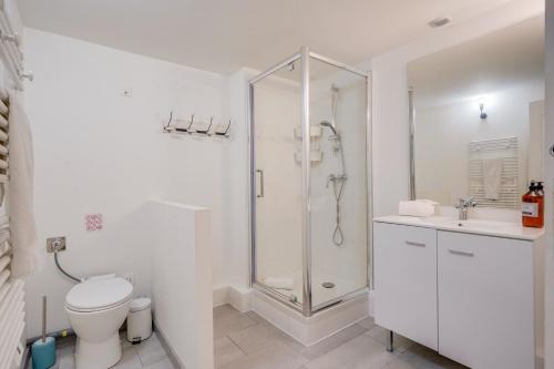 une salle de bain avec une douche, des toilettes et un lavabo dans l'établissement Le Lafontaine - T3 Quartier Victoire, à Bordeaux