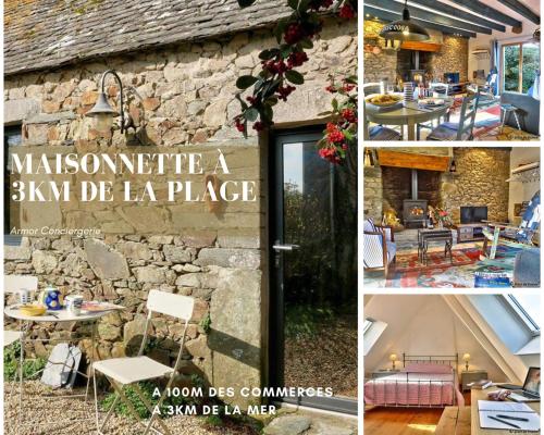 a collage of pictures of a stone house at Gîte chaleureux à 3km des plages in Guimaëc