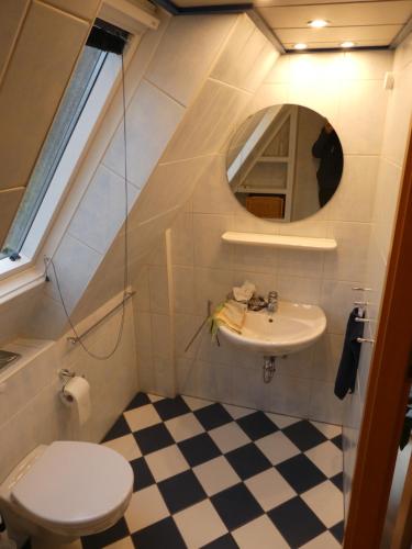 a bathroom with a toilet and a sink at Ferienwohnung am Waldrand 