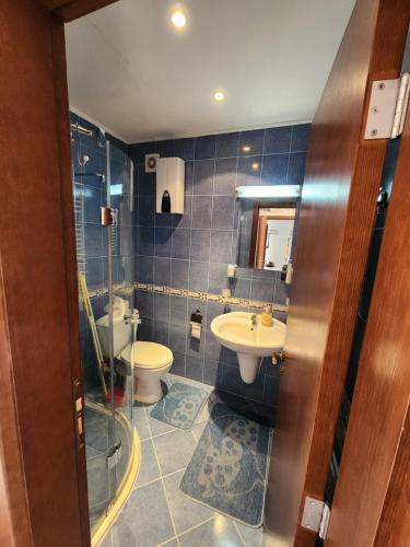 a bathroom with a toilet and a sink at One Bedroom Apartment Pirin Lodge in Bansko