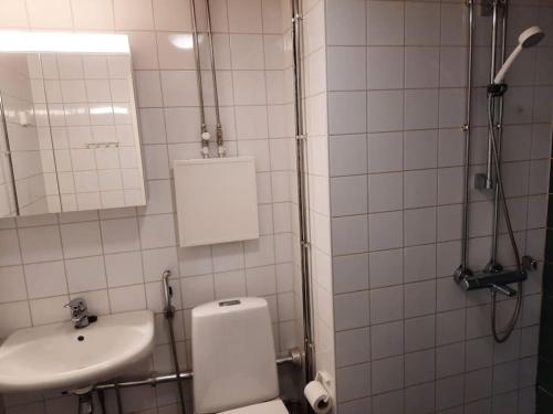 a bathroom with a toilet and a sink at 50m2 Apartment FREE Parking and Laundry, 20min to Center in Espoo
