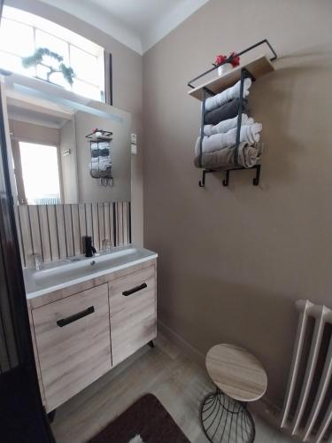 a bathroom with a sink and a mirror at Hôtel les Deux Cols in Sainte-Marie-de-Campan