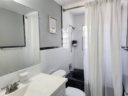 een witte badkamer met een wastafel en een toilet bij The Perfect Vacation Getaway ! in Miami