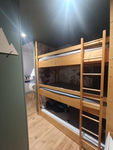 une chambre avec deux lits superposés dans une pièce dans l'établissement Studio centre Cauterets, à Cauterets