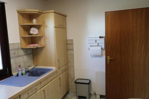 a small kitchen with a sink and a counter at Ferienwohnung Lohrenz in Goslar