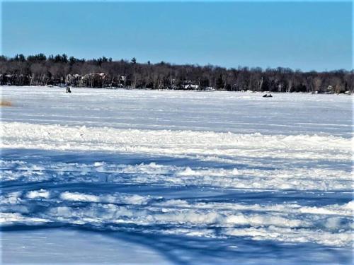 a frozen lake with snow and trees in the background at Remodeled, Grill, Outside Seating, Dock, Swimming in Brainerd
