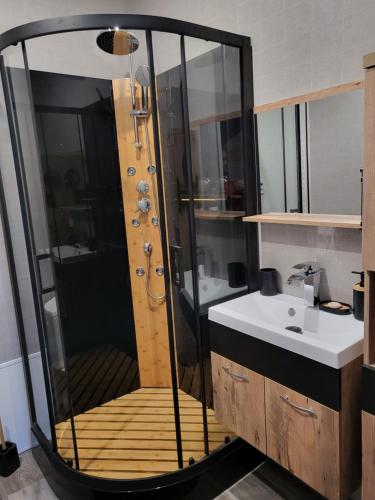 a bathroom with a shower and a sink at reve in La Souterraine