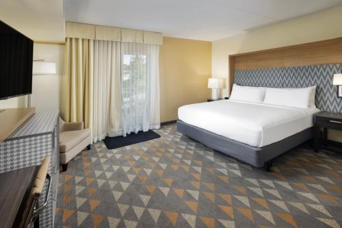 a hotel room with a bed and a television at The Scenic Hotel at Biltmore Village in Asheville