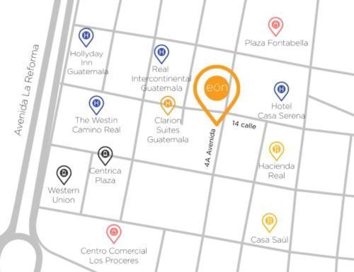 a map of the westminster game center at EÓN 11 - Moderno, vista volcán, aire acondicionado in Guatemala